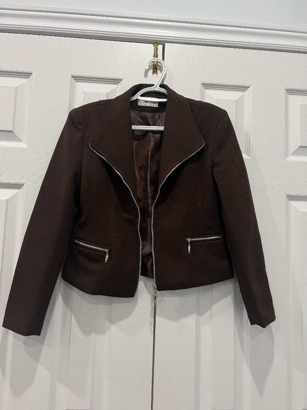 La Sweater Dark Brown Cropped Moto Jacket Size S